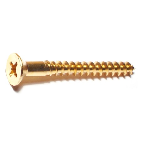 Wood Screw, #12, 2 In, Plain Brass Flat Head Phillips Drive, 26 PK